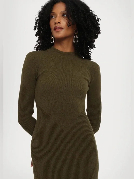 Staud Ramona Ribbed Long Sleeve Sweater Dress Green Large - Picture 2 of 8